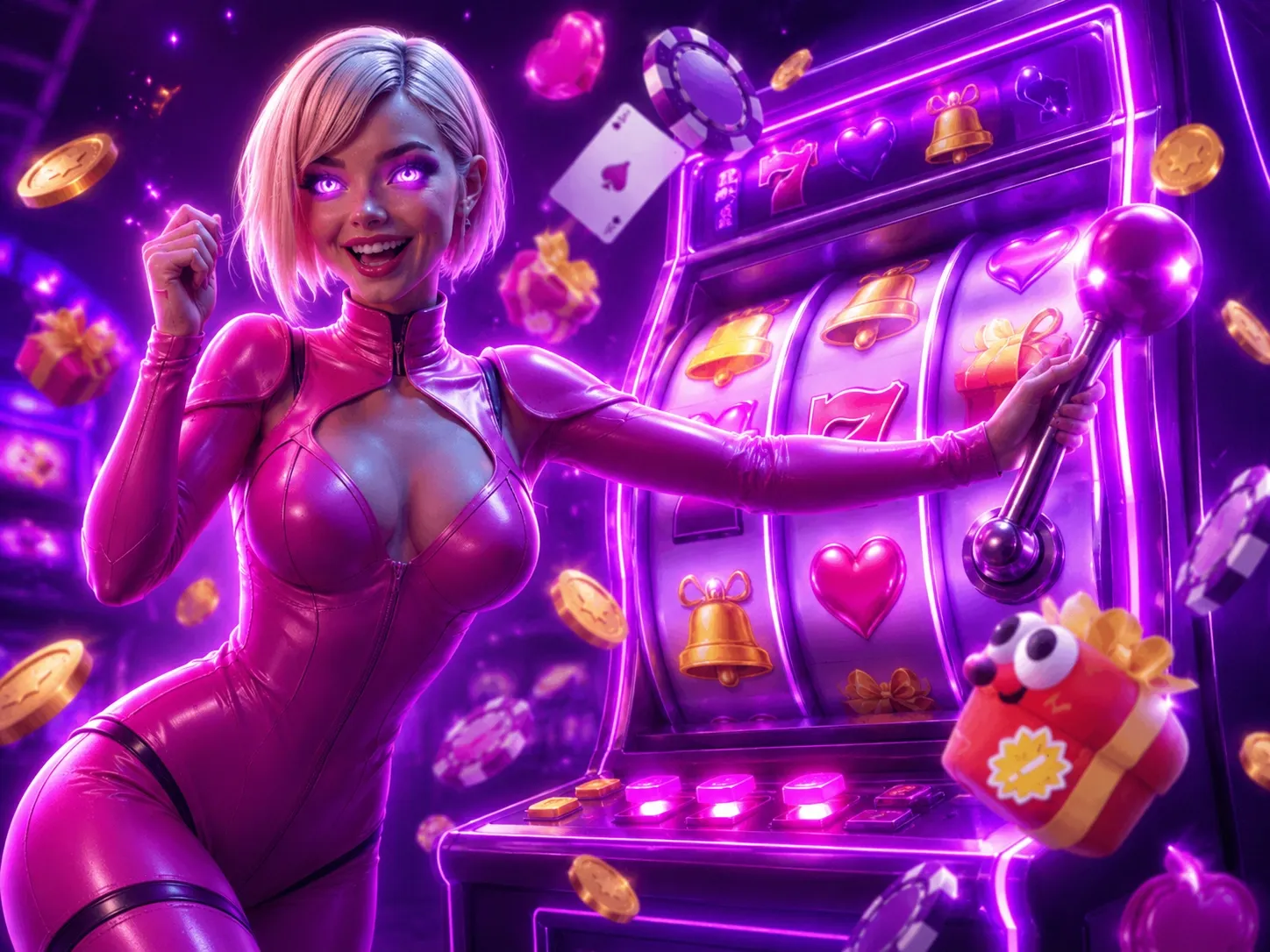 Neon Slot Reels Jackpot Glow